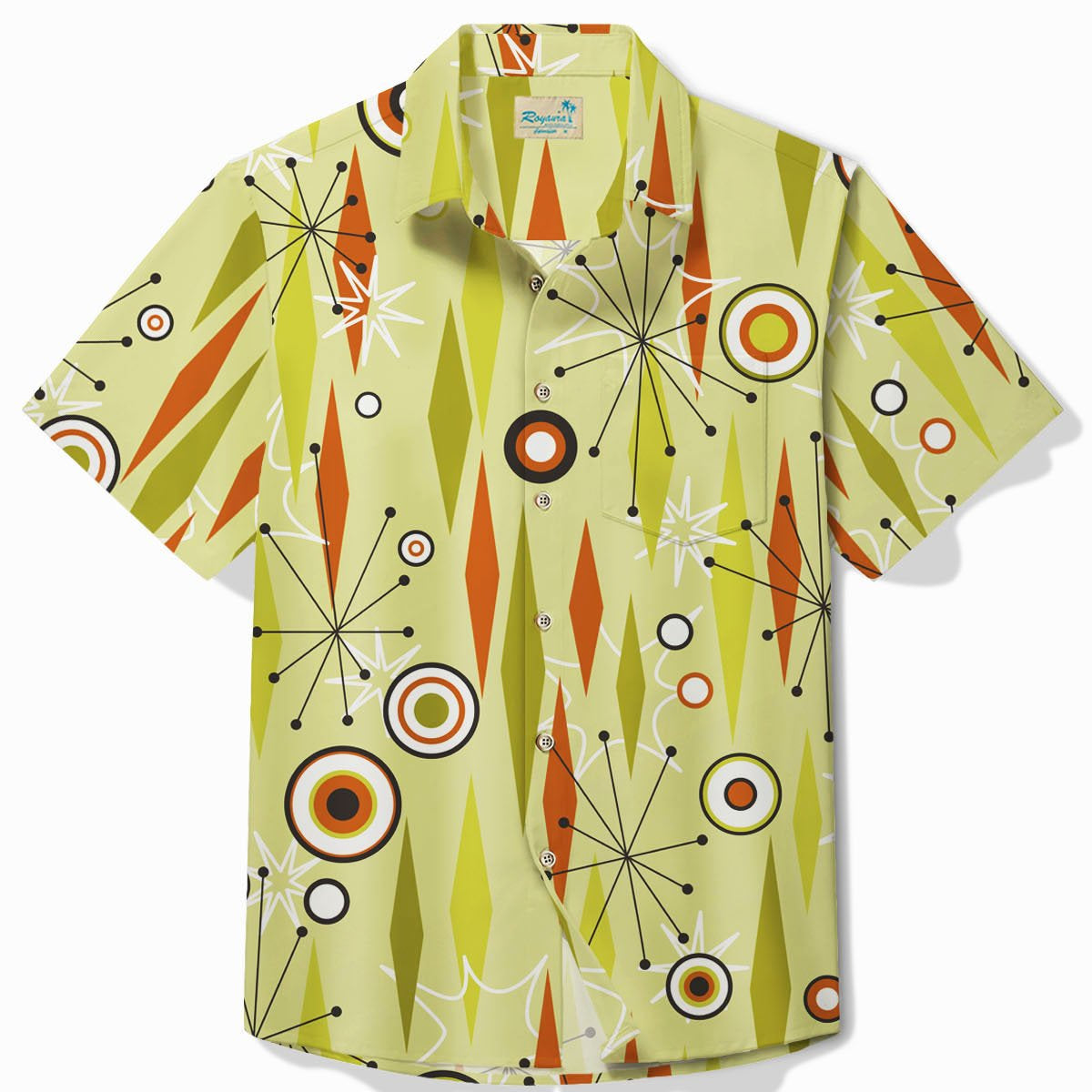 Alohadaddy Vintage Medieval Geometric Men's Casual Shirt Art Pocket Button Camp Shirt Big Tall