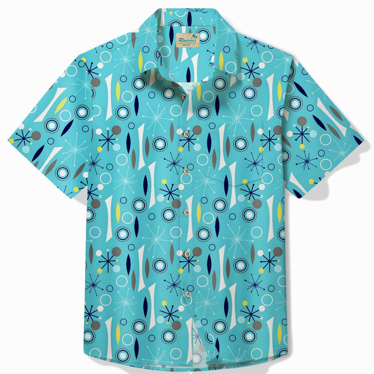 Alohadaddy Vintage Medieval Geometric Blue Men's Art Shirt Pocket Button Camp Shirt Big Tall