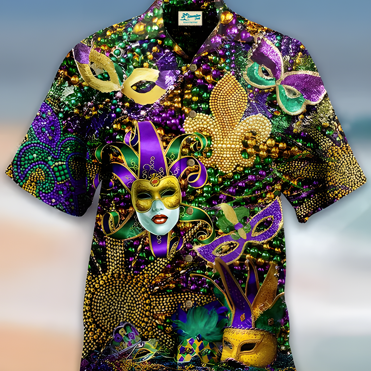 Holiday Mardi Gras Men's Hawaiian Shirts Stretch Plus Size Casual Aloha Shirts