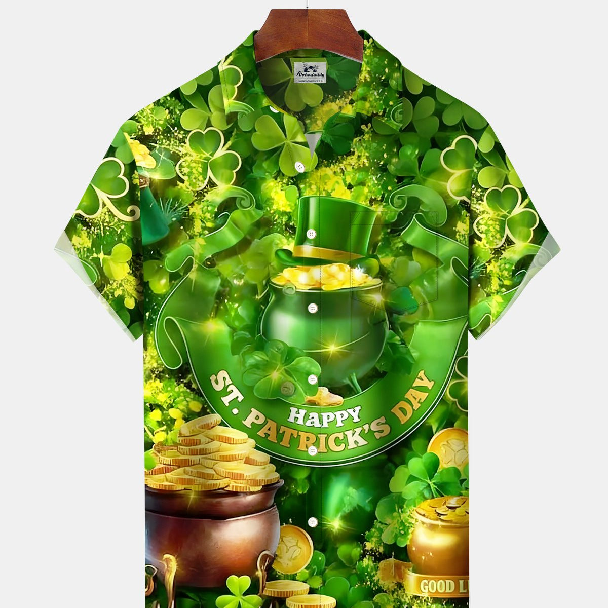 Alohadaddy® Retro St. Patrick's Day Four-Leaf Clover Gold Coin Happy Holiday Shirt