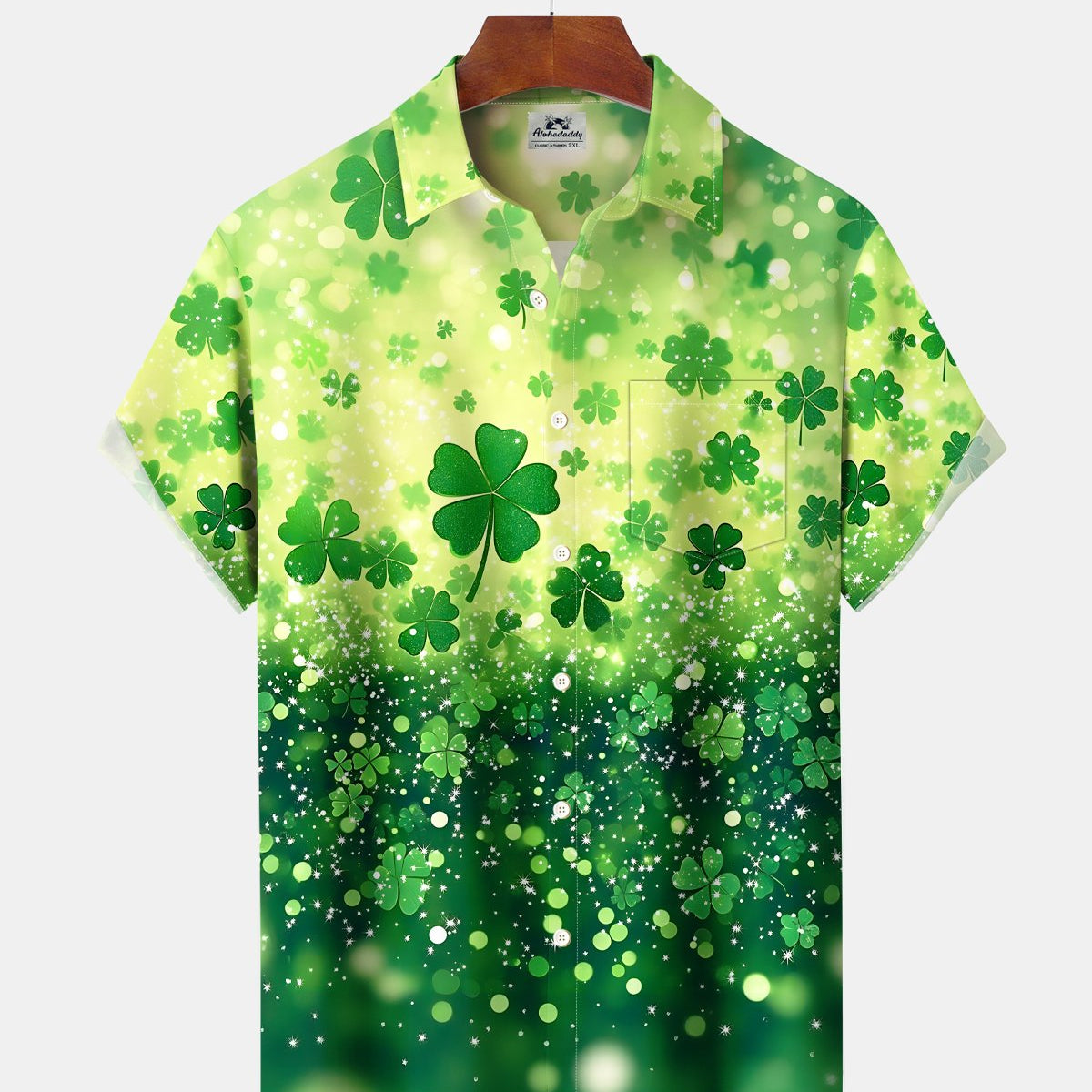 Alohadaddy® St. Patrick's Day Gradient Clover Vintage Short-Sleeved Shirt