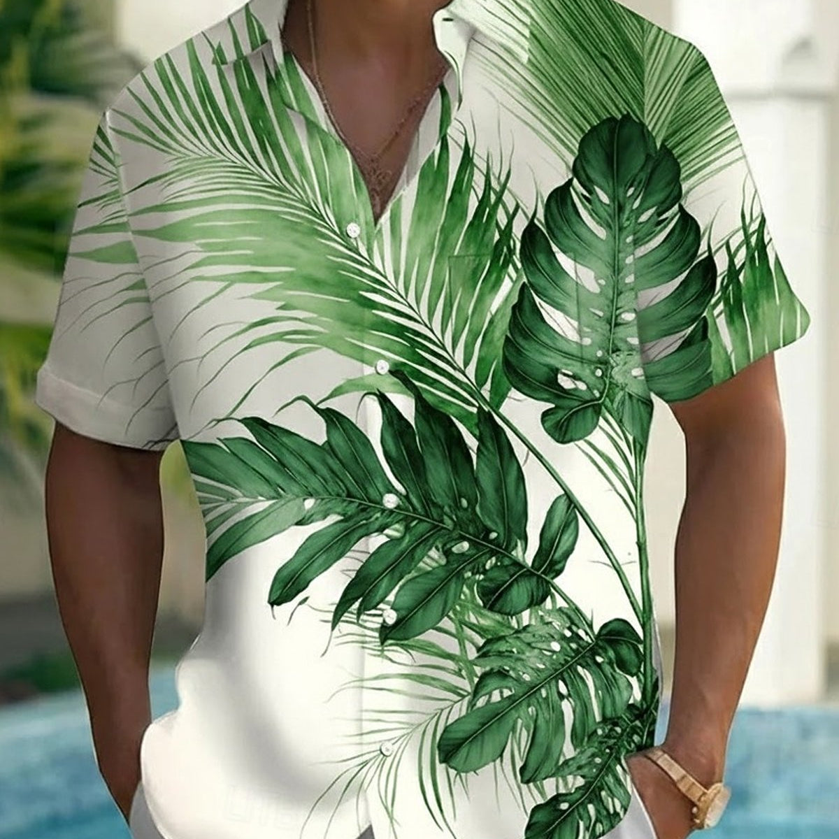 Alohadaddy® Hawaiian Banana Leaf Print Short-Sleeve Button-Down Shirt
