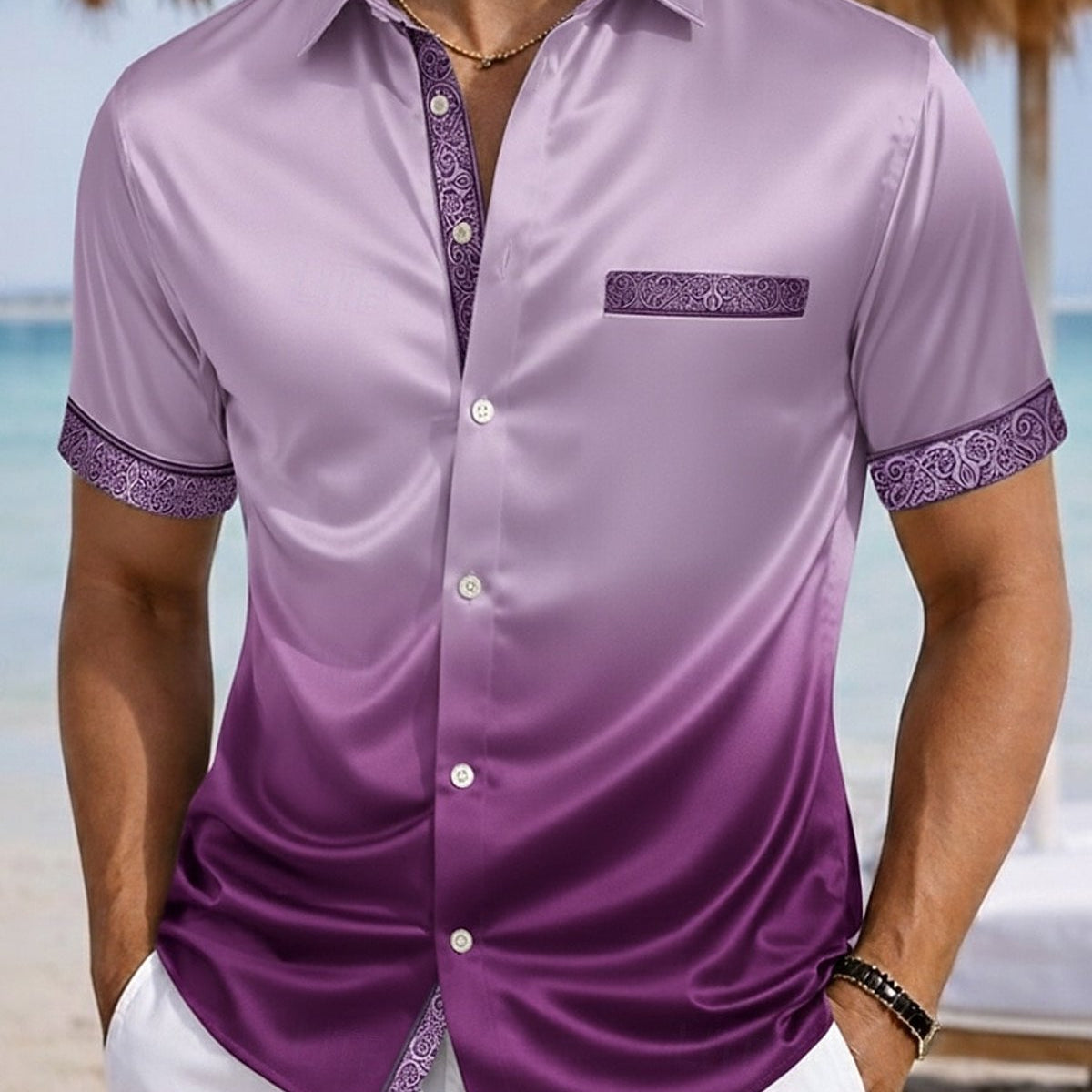 Alohadaddy® Satin Gradient Retro Patchwork Floral Short-Sleeved Shirt