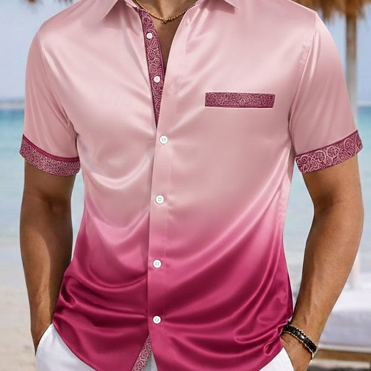 Alohadaddy® Satin Gradient Retro Patchwork Floral Short-Sleeved Shirt