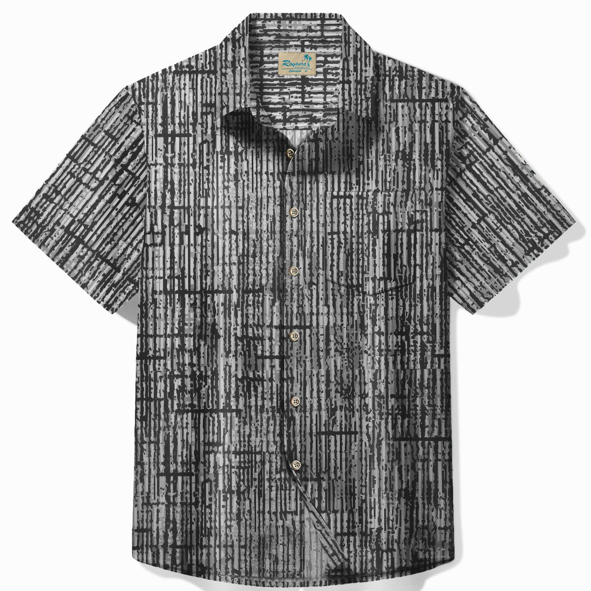 Chemises pour hommes géométriques vintage des années 50 d'Alohadaddy avec texture en bambou et poches pour le camping