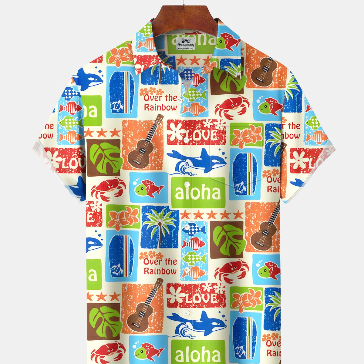 Alohadaddy® Hawaiian Coconut Tree Turtle Print Short-Sleeved Shirt