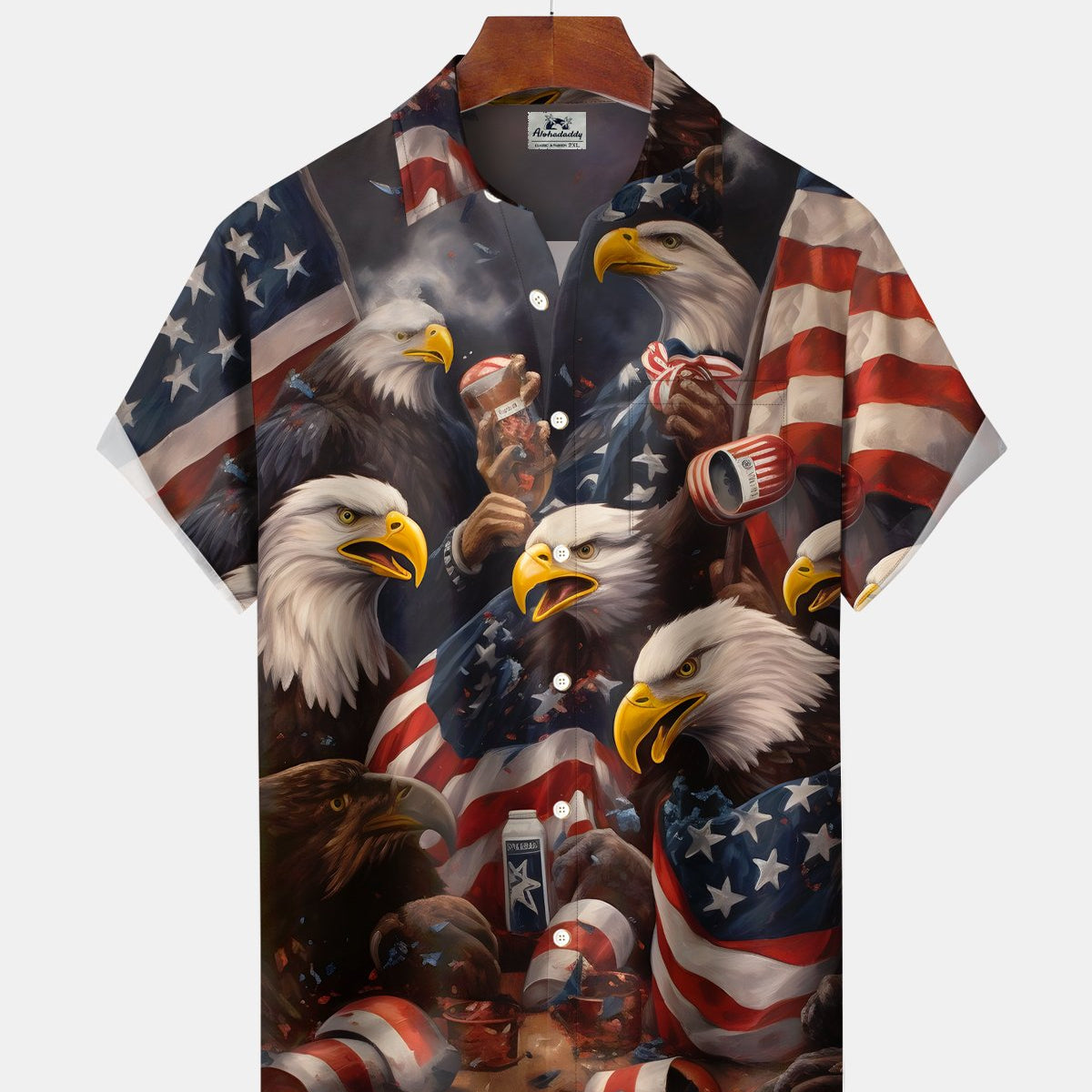 Alohadaddy® Vintage American Flag Eagle Short-Sleeve Shirt