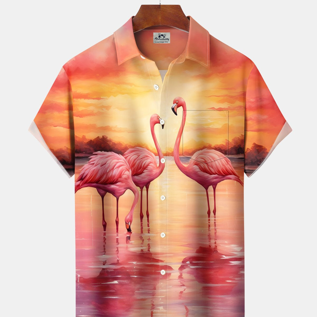 Alohadaddy® Hawaiian Beach Flamingo Sunset Shirt