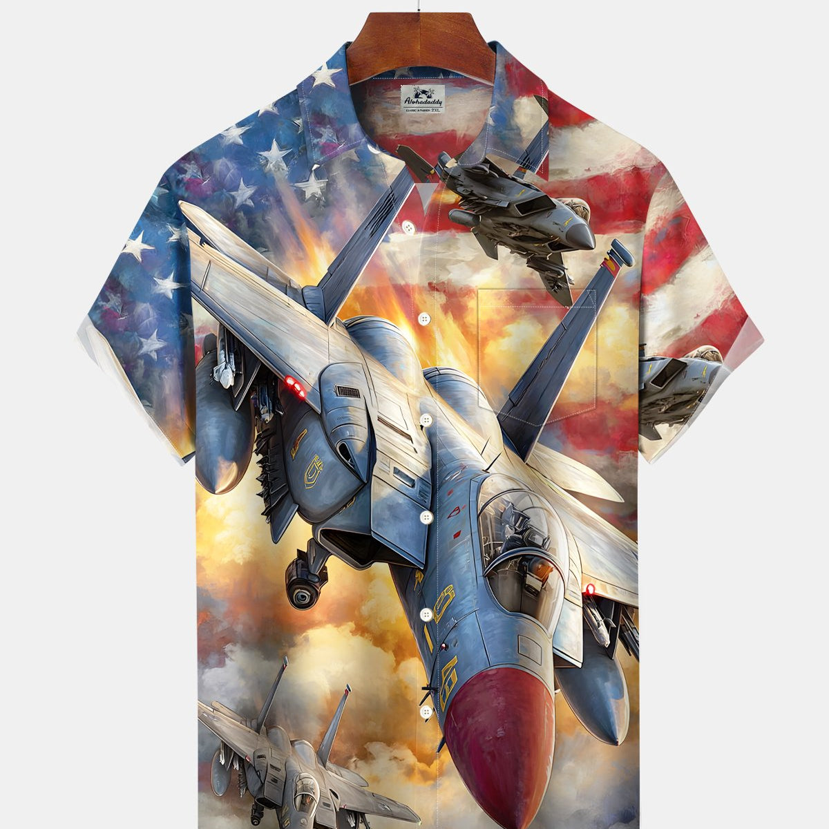 Alohadaddy® Holiday American Independence Day Fighter American Flag Short-Sleeve Shirt
