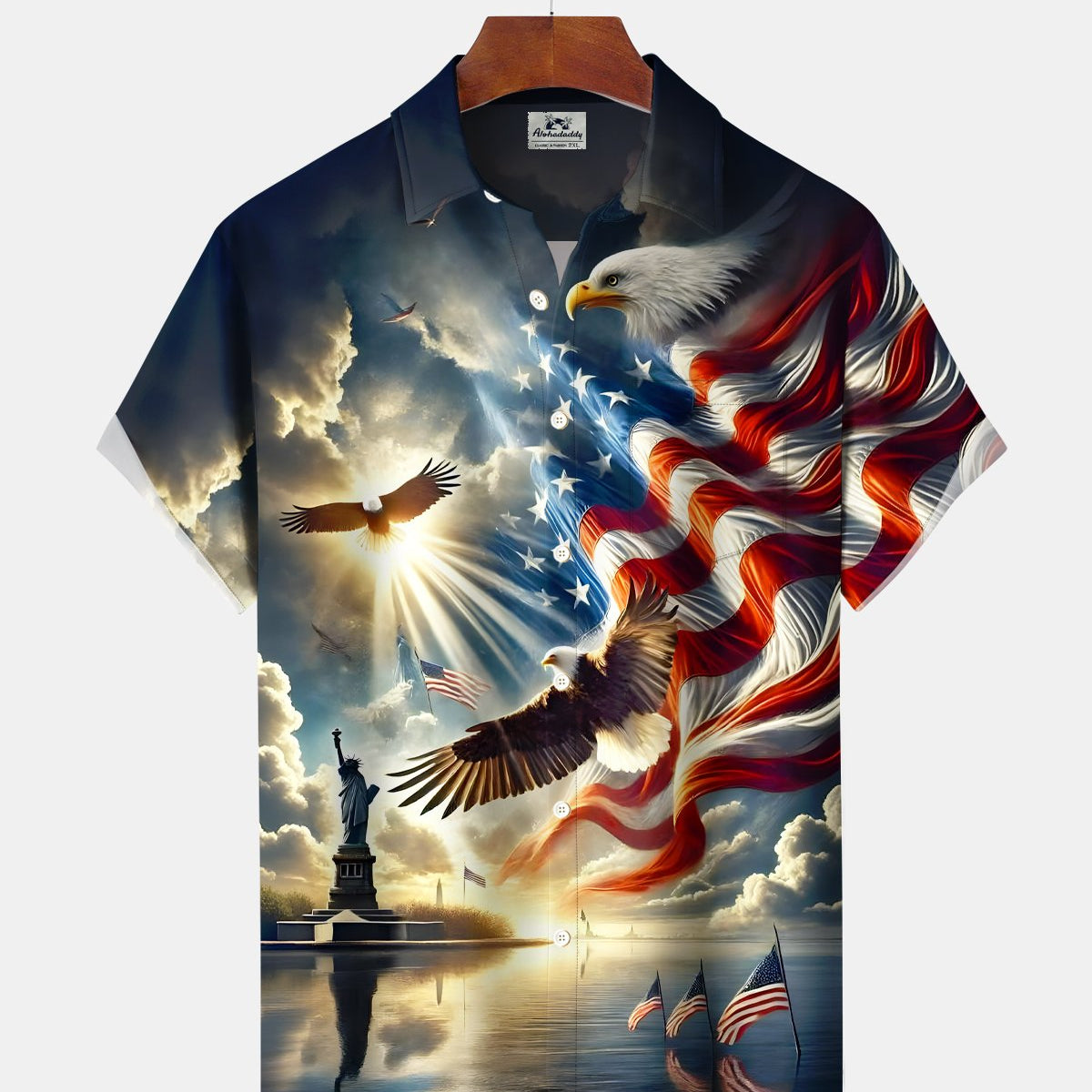 Alohadaddy® Holiday 250th Anniversary American Independence Day Eagle Flag Short-Sleeve Shirt
