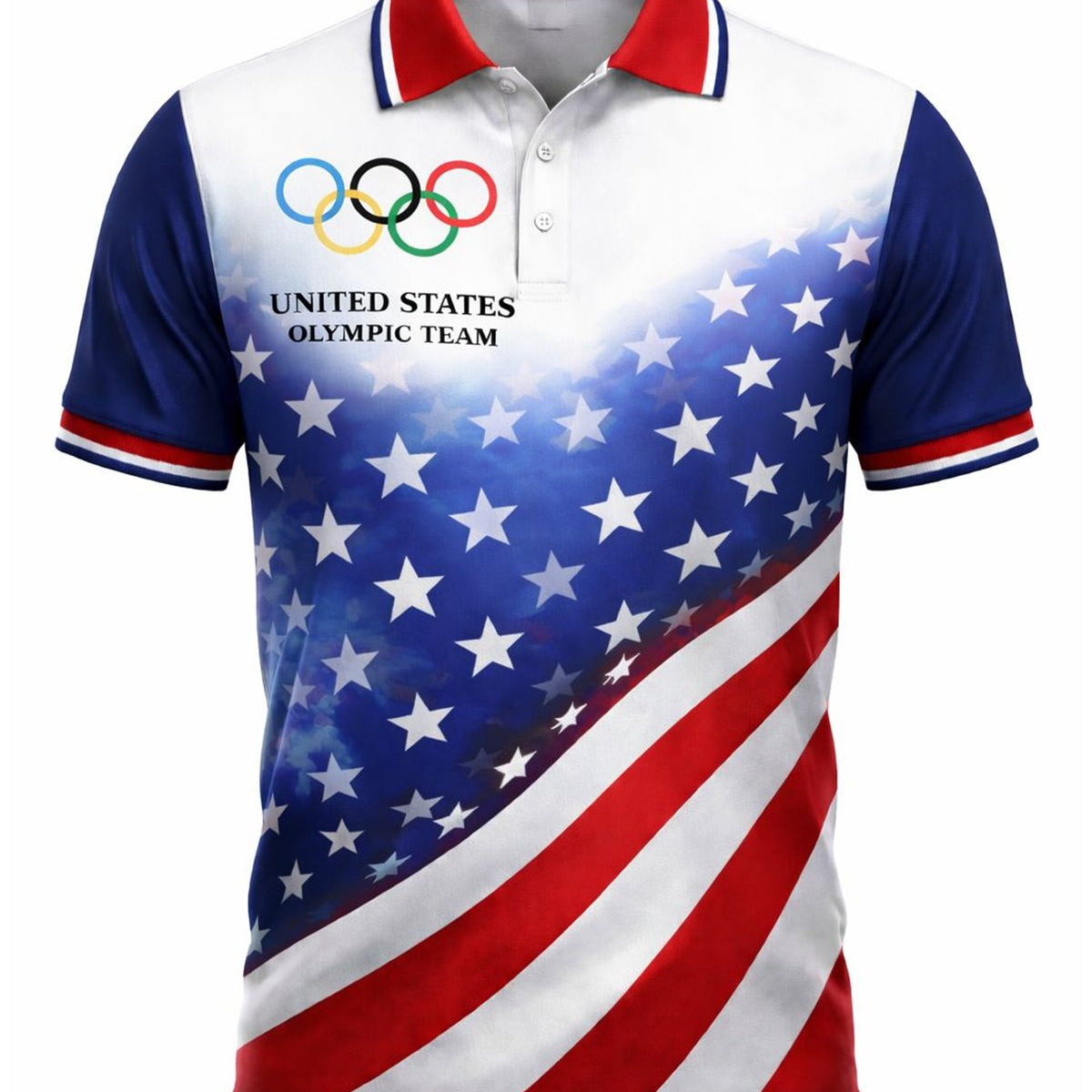 Alohadaddy® American Flag Holiday Olympic Rings Short-Sleeve Polo Shirt