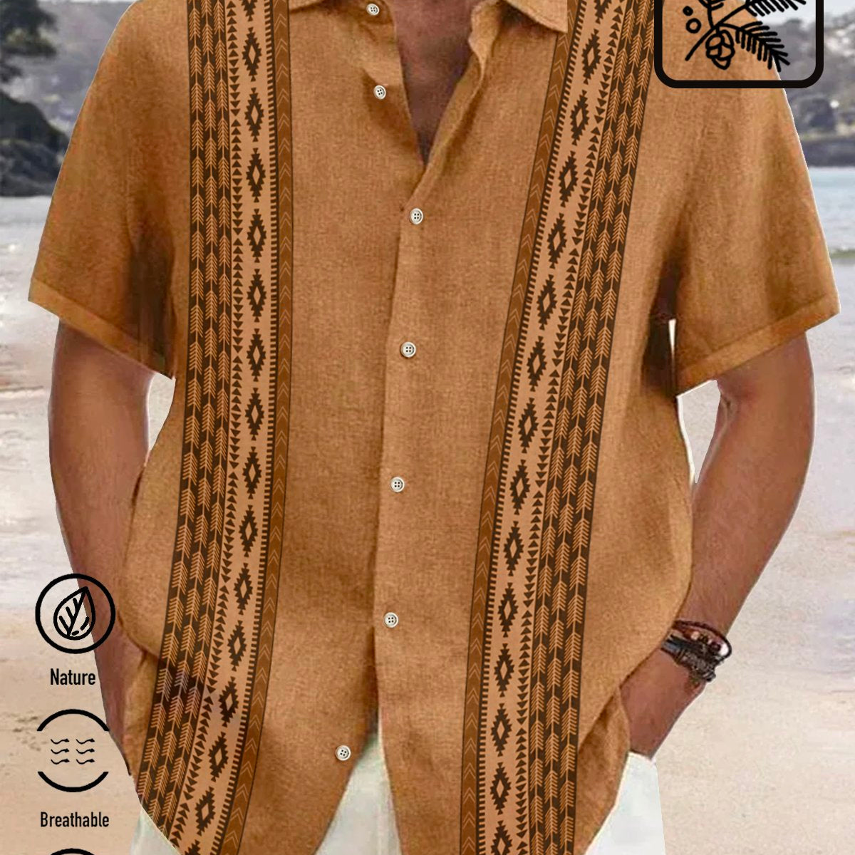 Alohadaddy Cotton Linen Ethnic Aztec Pattern Retro Bowling Shirt Oversized Vacation Aloha Shirt