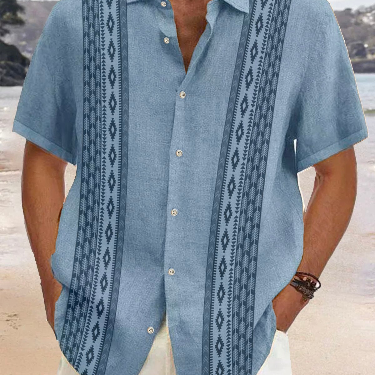Alohadaddy Cotton Linen Ethnic Aztec Pattern Retro Bowling Shirt Oversized Vacation Aloha Shirt