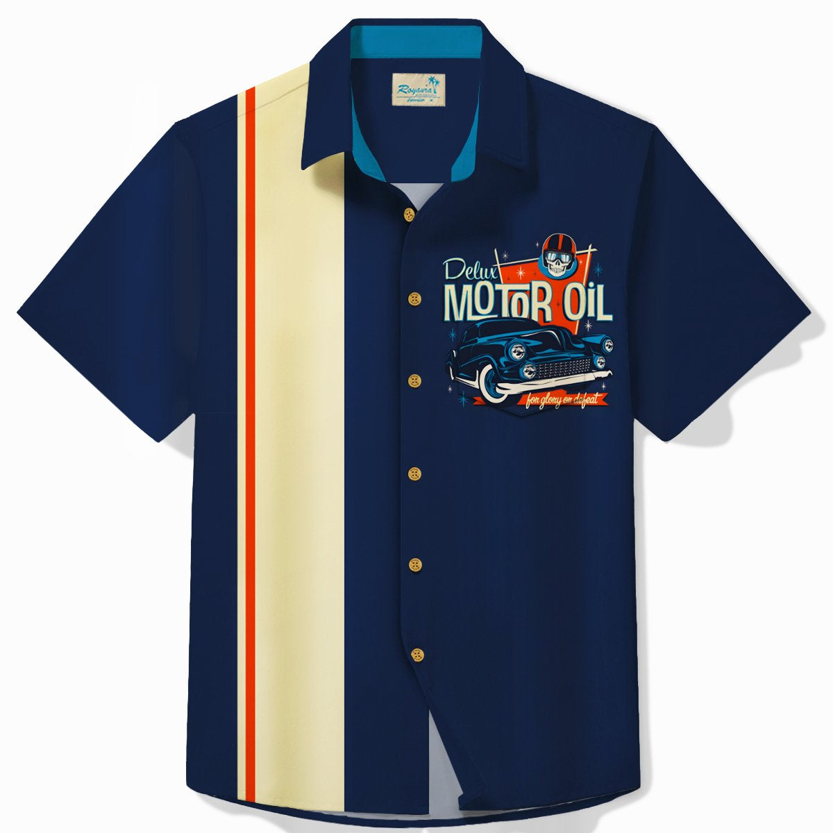 Alohadaddy Vintage Classic Car Blue Men's Bowling Shirt Easy Care Camp Pocket Shirt Big Tall