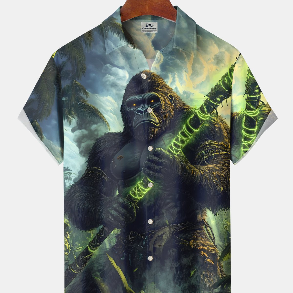 Alohadaddy Vintage Tropical Coconut Tree Gorilla Forest Pocket Shirt