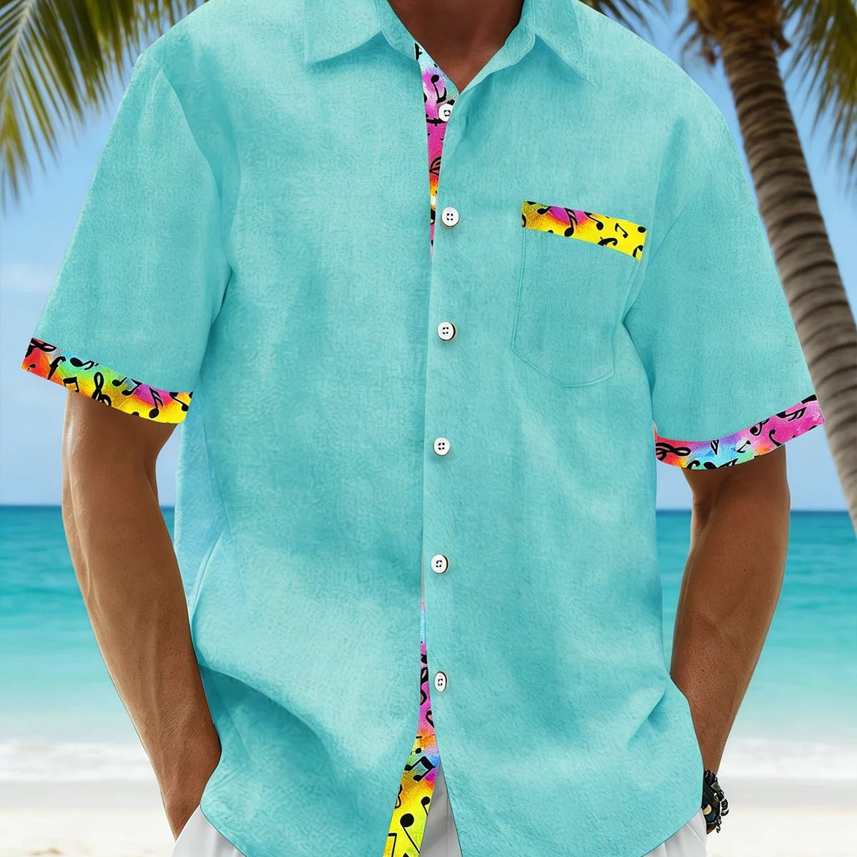 Alohadaddy® Men's Basic Solid-Color Shirt with Musical Note Color-Block Pocket Big & Tall
