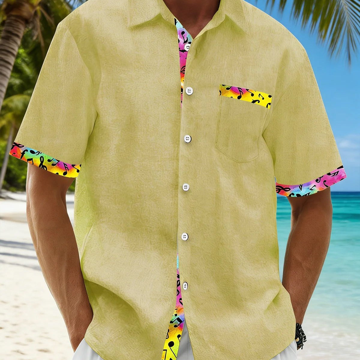 Alohadaddy® Men's Basic Solid-Color Shirt with Musical Note Color-Block Pocket Big & Tall