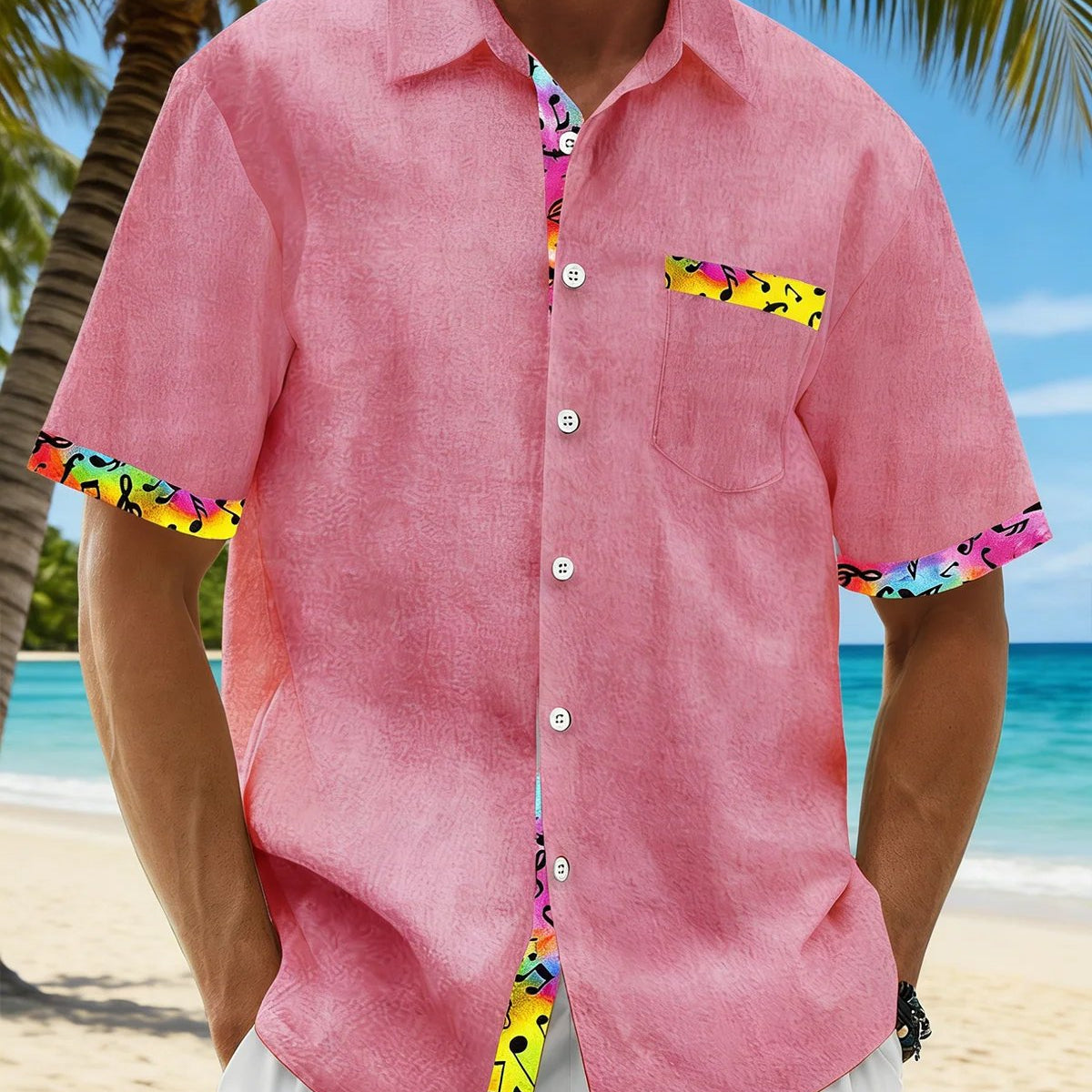 Alohadaddy® Men's Basic Solid-Color Shirt with Musical Note Color-Block Pocket Big & Tall
