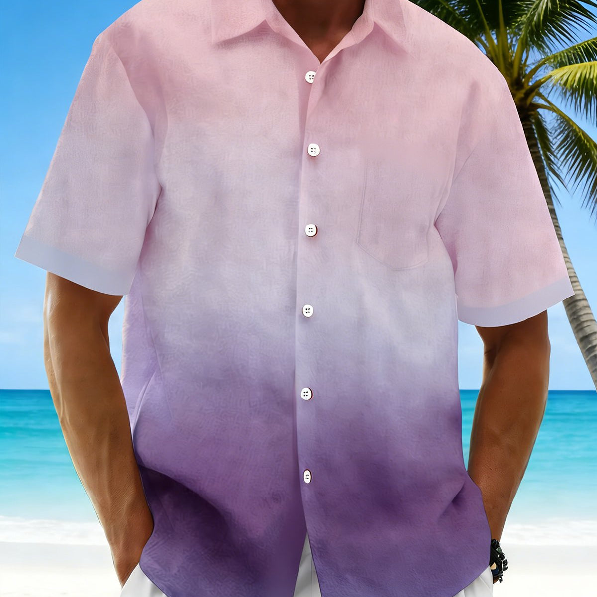 Alohadaddy® Men's Basic Hawaiian Gradient Pocket Shirt Big & Tall