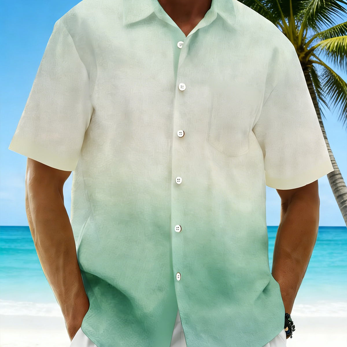 Alohadaddy® Men's Basic Hawaiian Gradient Pocket Shirt Big & Tall
