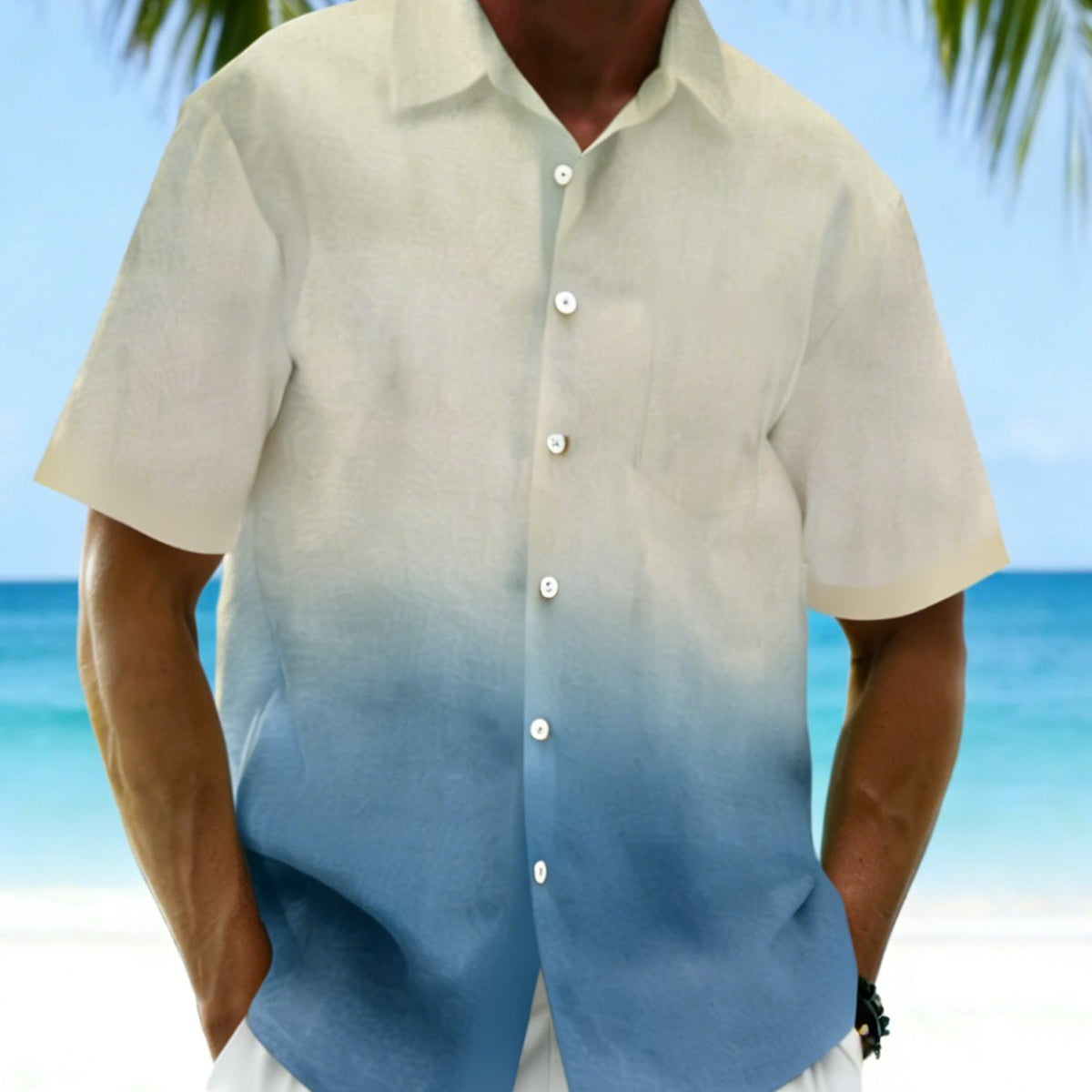 Alohadaddy® Basic Hawaiian Gradient Men's Pocket Shirt Big & Tall