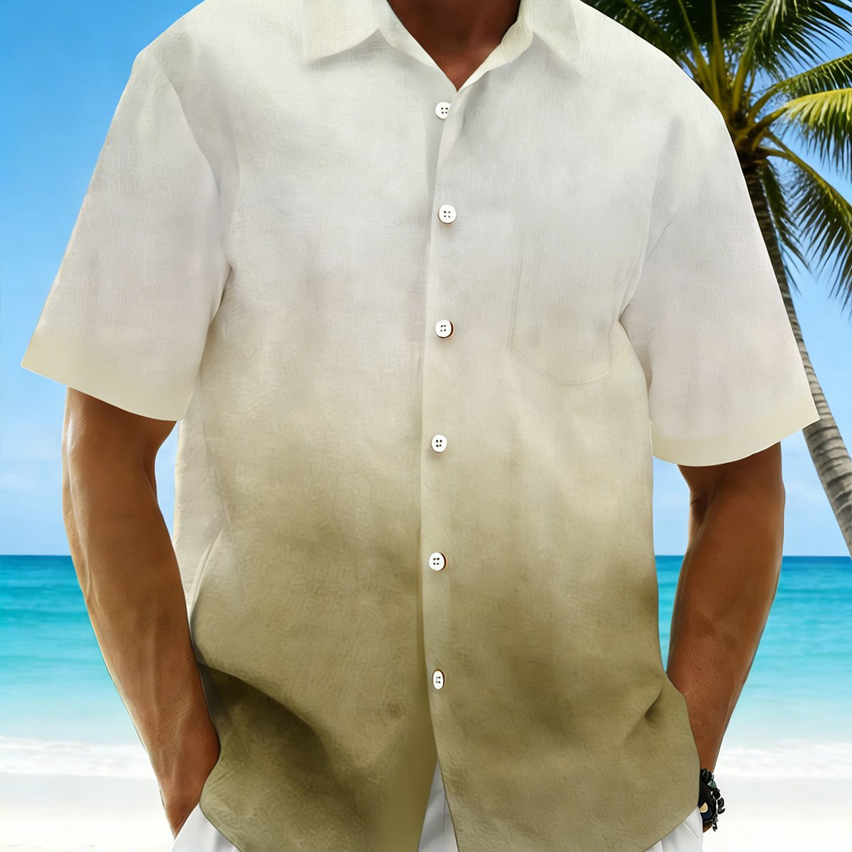 Alohadaddy® Basic Hawaiian Gradient Men's Pocket Shirt Big & Tall