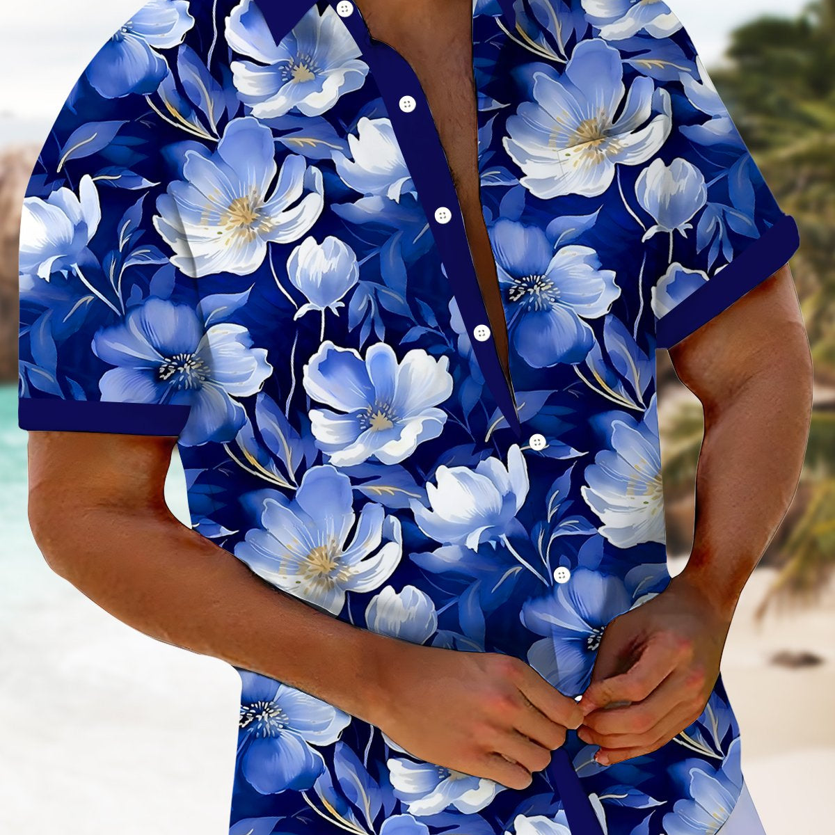 Alohadaddy Hawaiian Floral Print Men's Button Pocket Short Sleeve Shirt