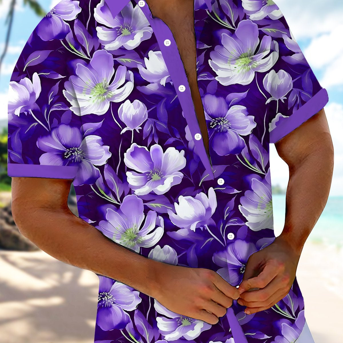 Alohadaddy Hawaiian Floral Print Men's Button Pocket Short Sleeve Shirt