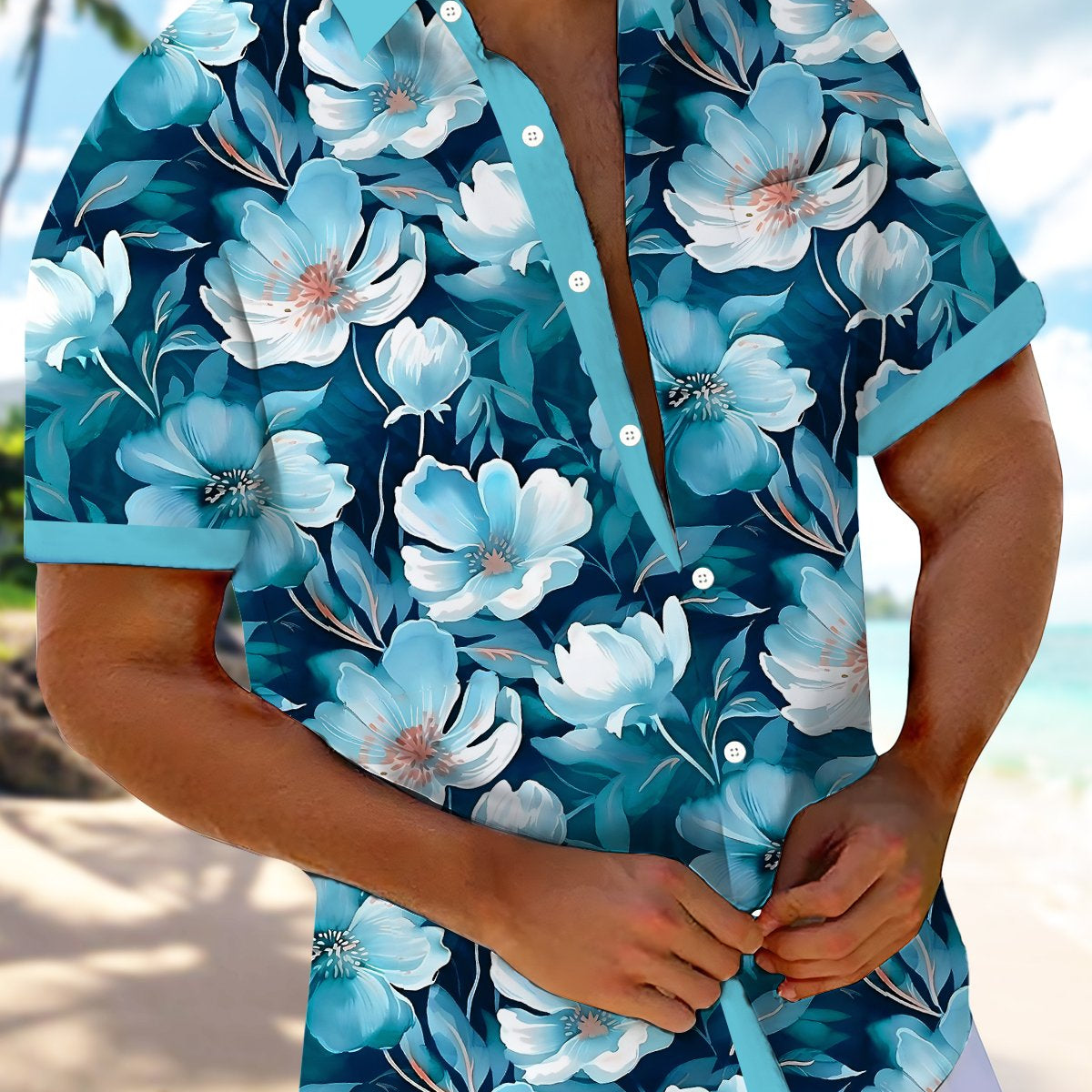 Alohadaddy Hawaiian Floral Print Men's Button Pocket Short Sleeve Shirt