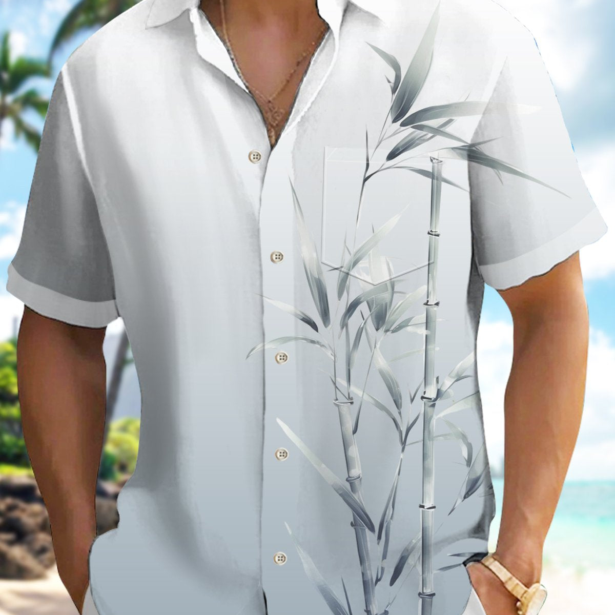 Alohadaddy Hawaiian Floral Bamboo Gradient Vacation Men's Pocket Stretch Plus Size Shirt