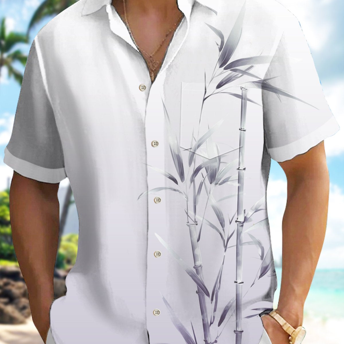 Alohadaddy Hawaiian Floral Bamboo Gradient Vacation Men's Pocket Stretch Plus Size Shirt
