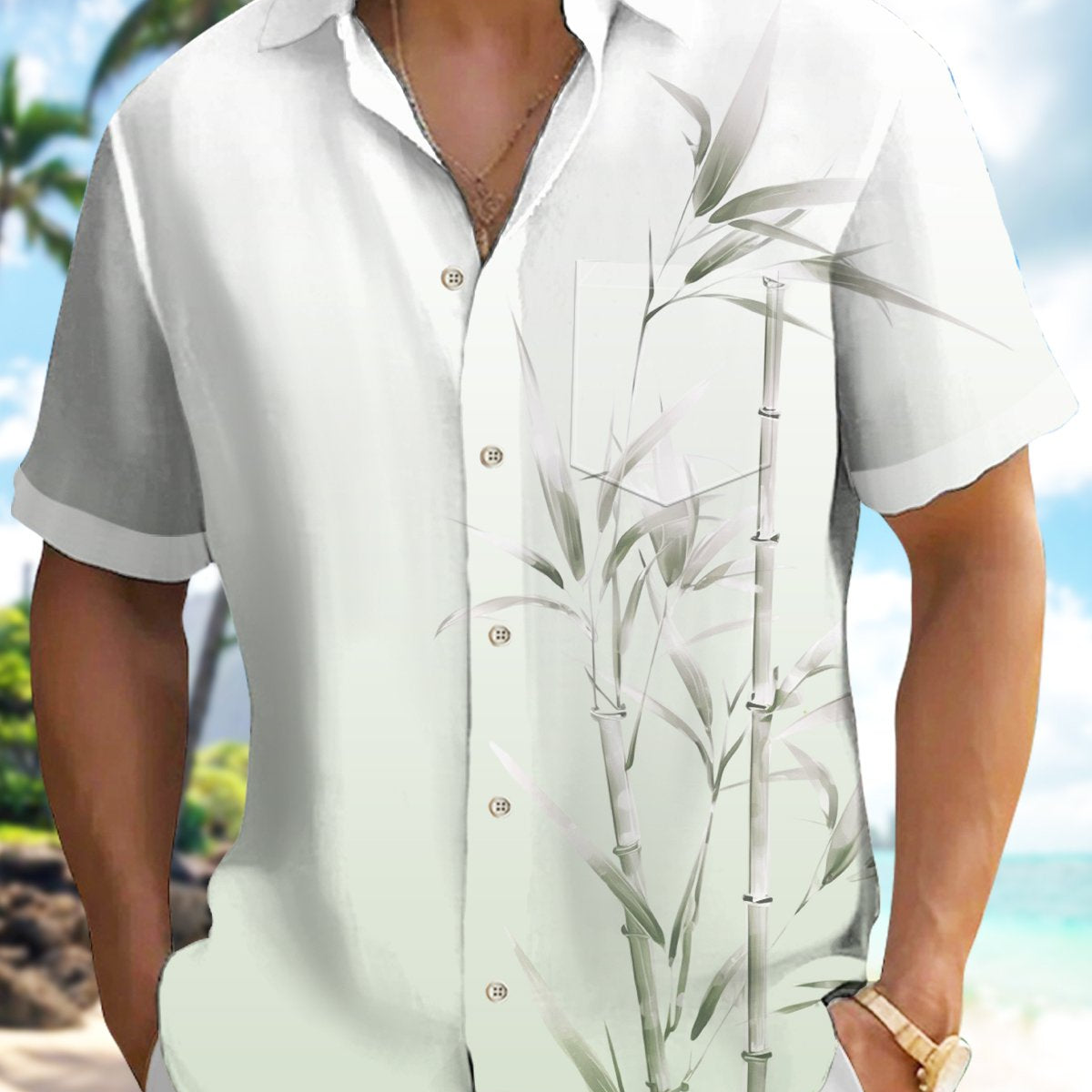 Alohadaddy Hawaiian Floral Bamboo Gradient Vacation Men's Pocket Stretch Plus Size Shirt
