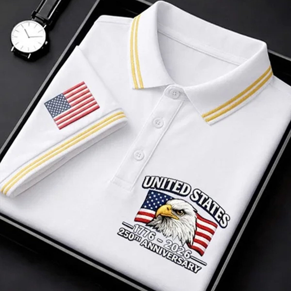 Alohadaddy® Men's Vintage Heritage USA 250th Anniversary Bald Eagle Head Flag Graphic Short Sleeve Polo Shirt Big & Tall