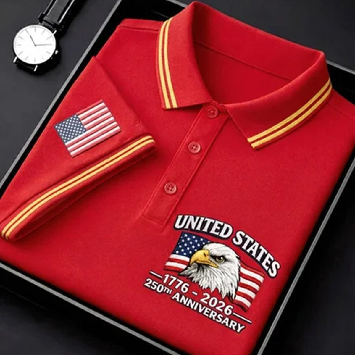 Alohadaddy® Men's Vintage Heritage USA 250th Anniversary Bald Eagle Head Flag Graphic Short Sleeve Polo Shirt Big & Tall
