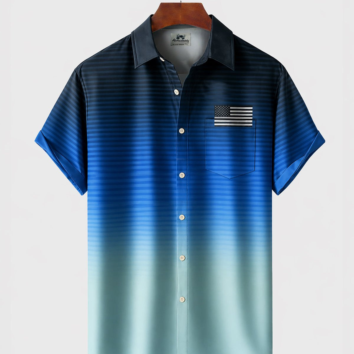 Alohadaddy® Men's Independence Day American Flag Gradient Striped Short-Sleeve Shirt