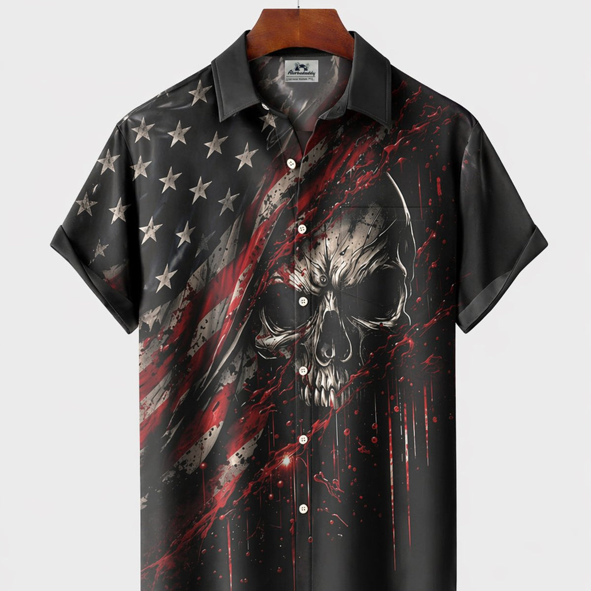 Alohadaddy® Men's Holiday Independence Day Skull Flag Short-Sleeve Shirt