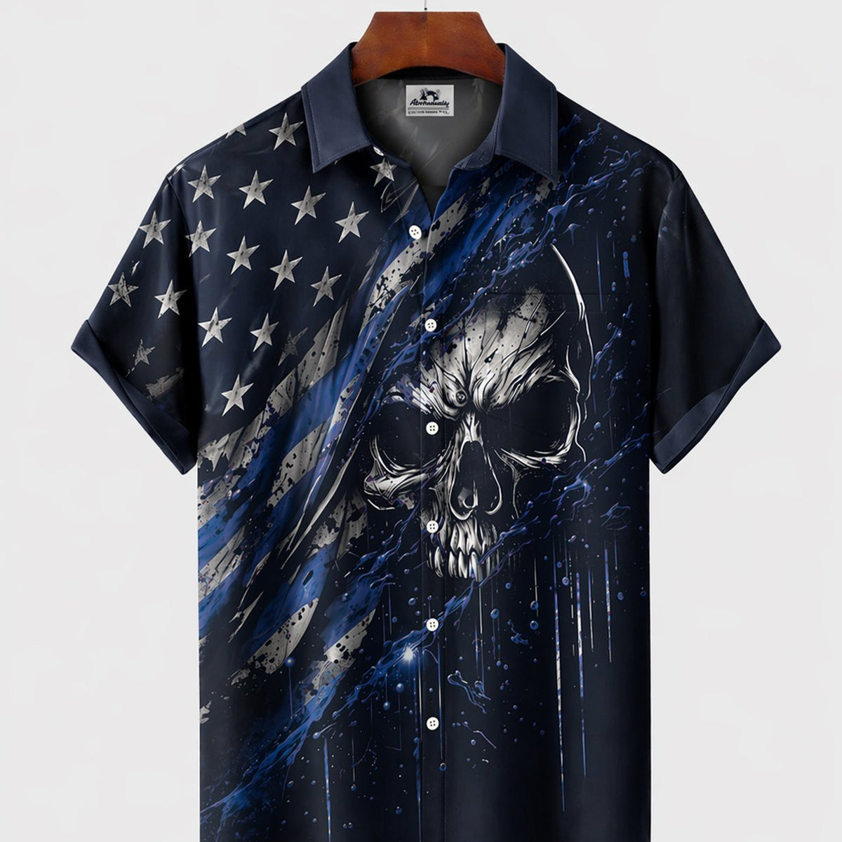Alohadaddy® Men's Holiday Independence Day Skull Flag Short-Sleeve Shirt