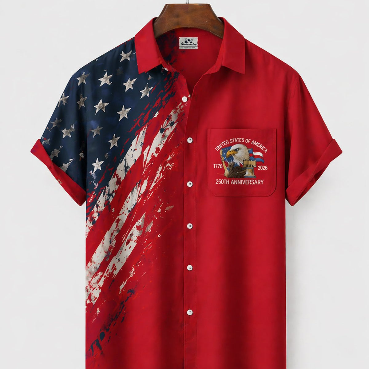 Alohadaddy® Holiday Men's Independence Day Flag Eagle Short Sleeve Shirt