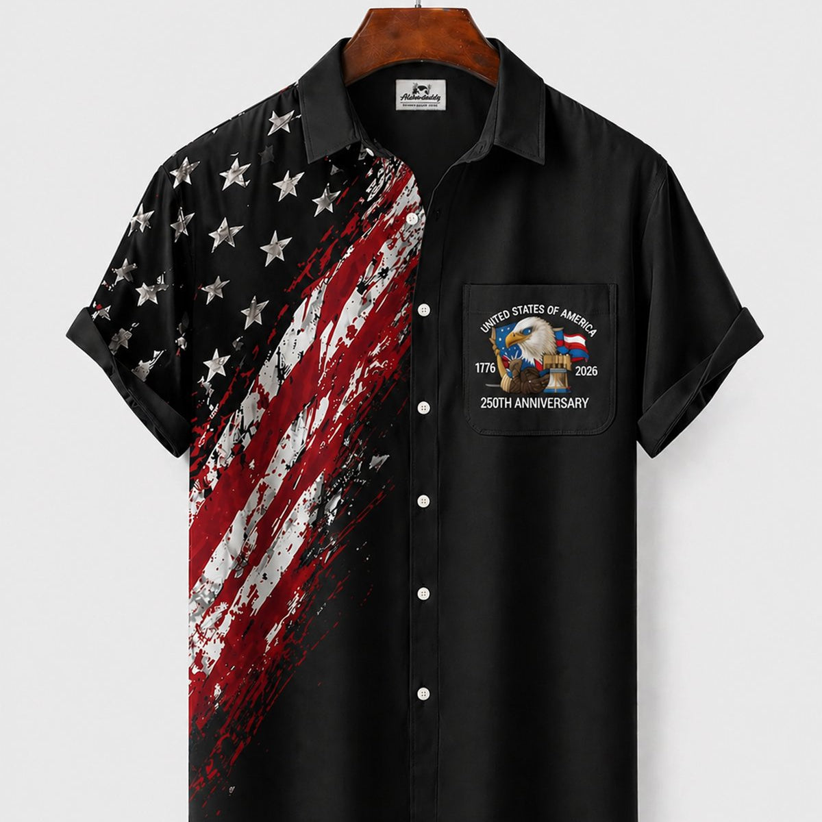 Alohadaddy® Holiday Men's Independence Day Flag Eagle Short Sleeve Shirt