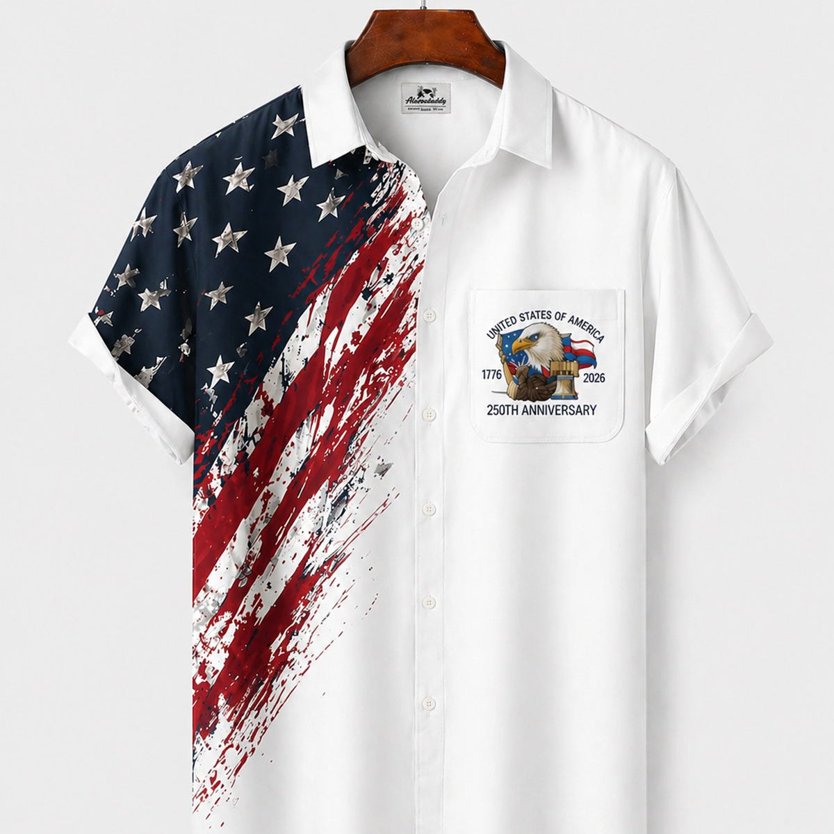 Alohadaddy® Holiday Men's Independence Day Flag Eagle Short Sleeve Shirt