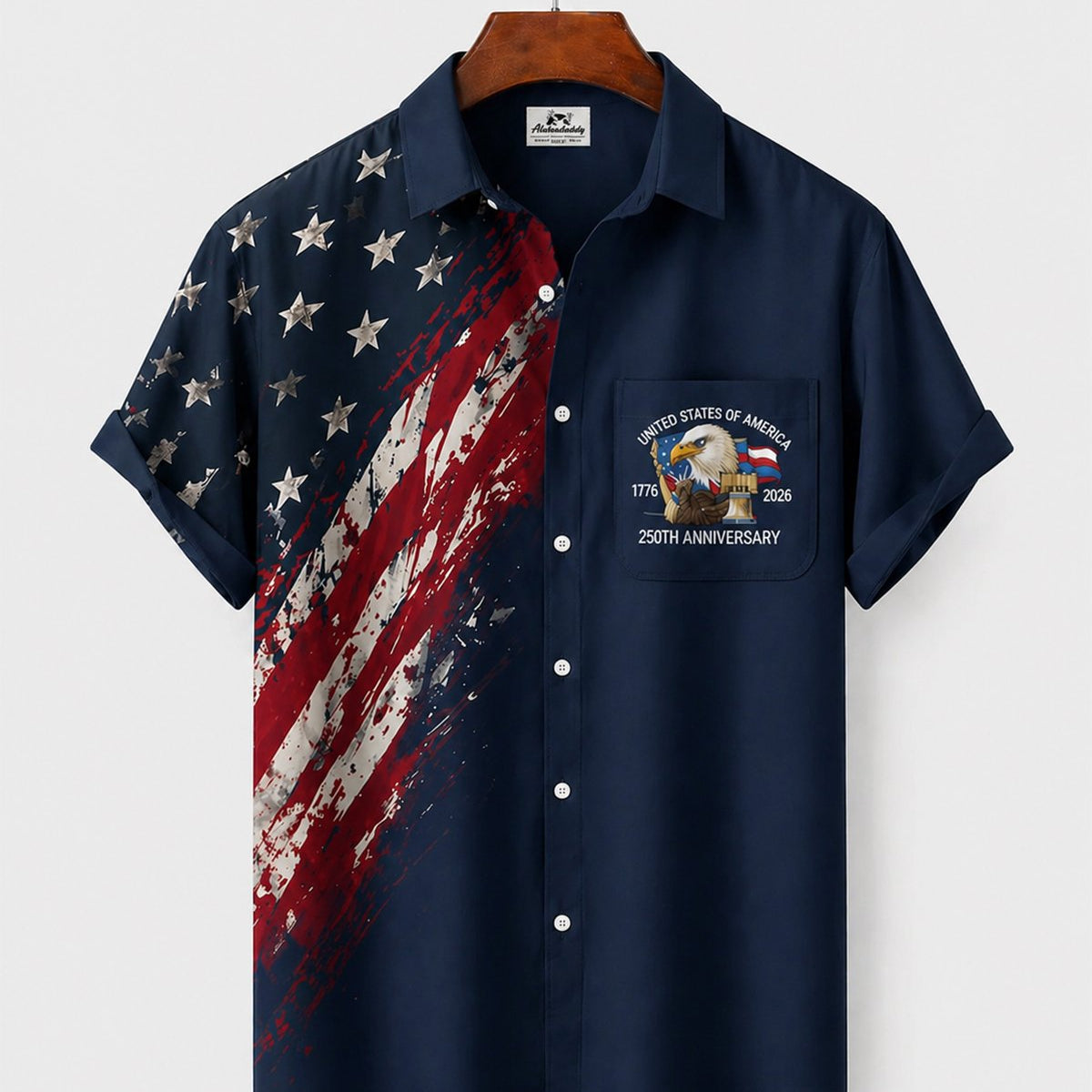Alohadaddy® Holiday Men's Independence Day Flag Eagle Short Sleeve Shirt