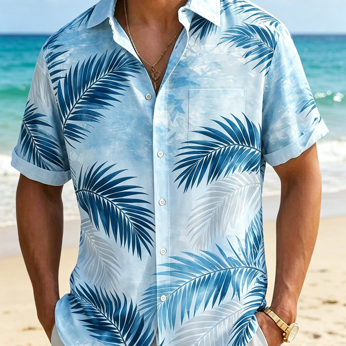 Alohadaddy® Hawaiian Tropical Floral Leaf Gradient Short-Sleeve Shirt