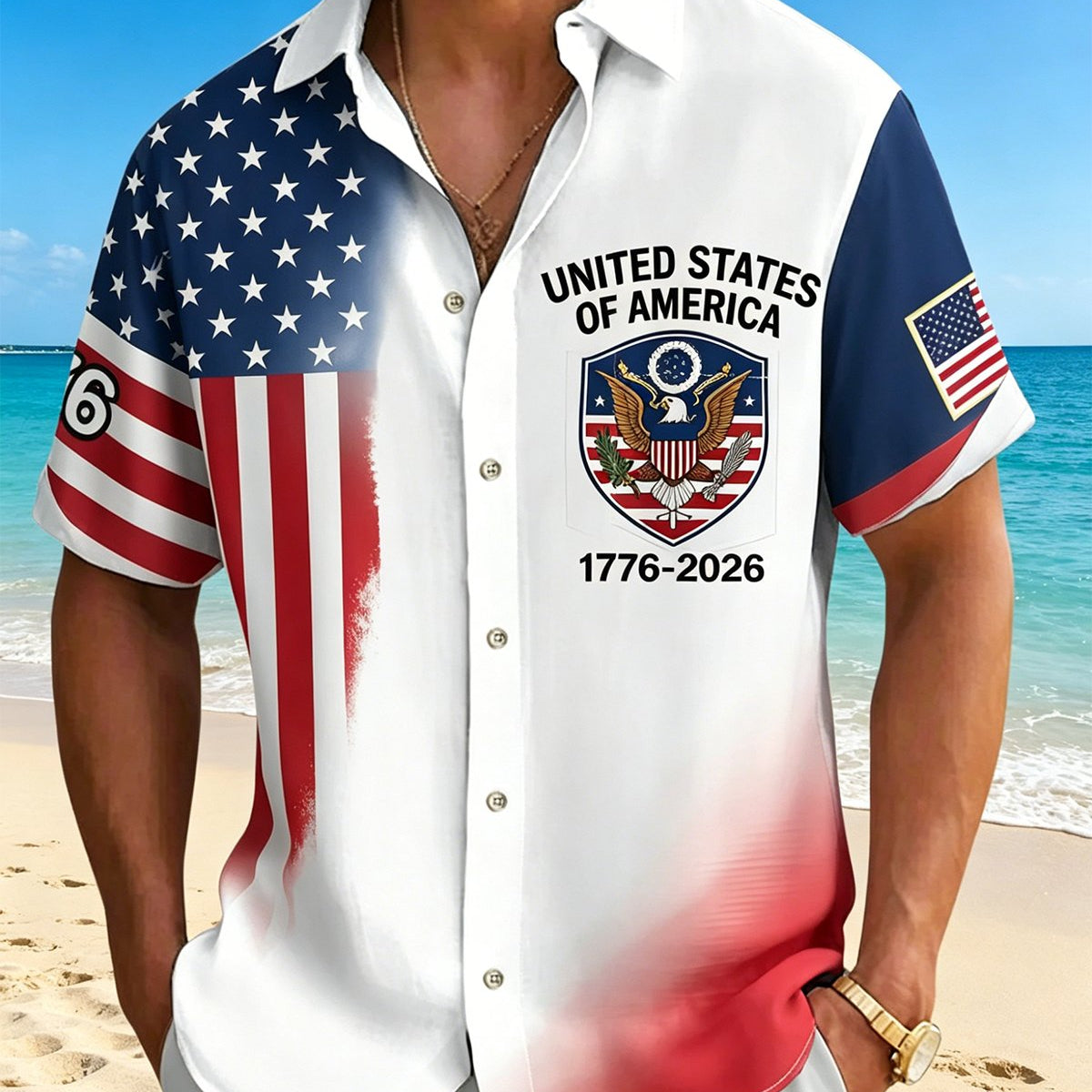 Alohadaddy® U.S. Flag 250th Independence Day Commemorative Short-Sleeve Shirt