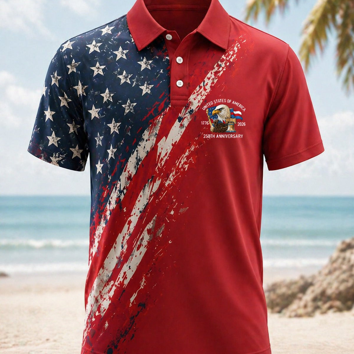 Alohadaddy® Holiday Men's Independence Day Flag Eagle Short-Sleeve Polo Shirt