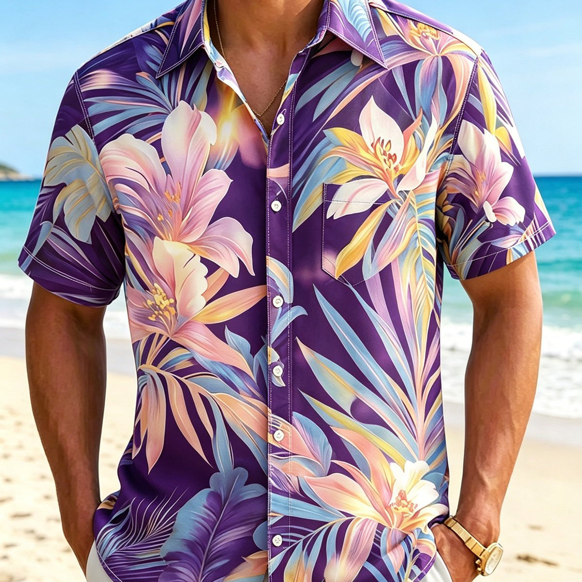 Alohadaddy® Hawaiian Classic Floral Tropical Plant Short-Sleeve Shirt