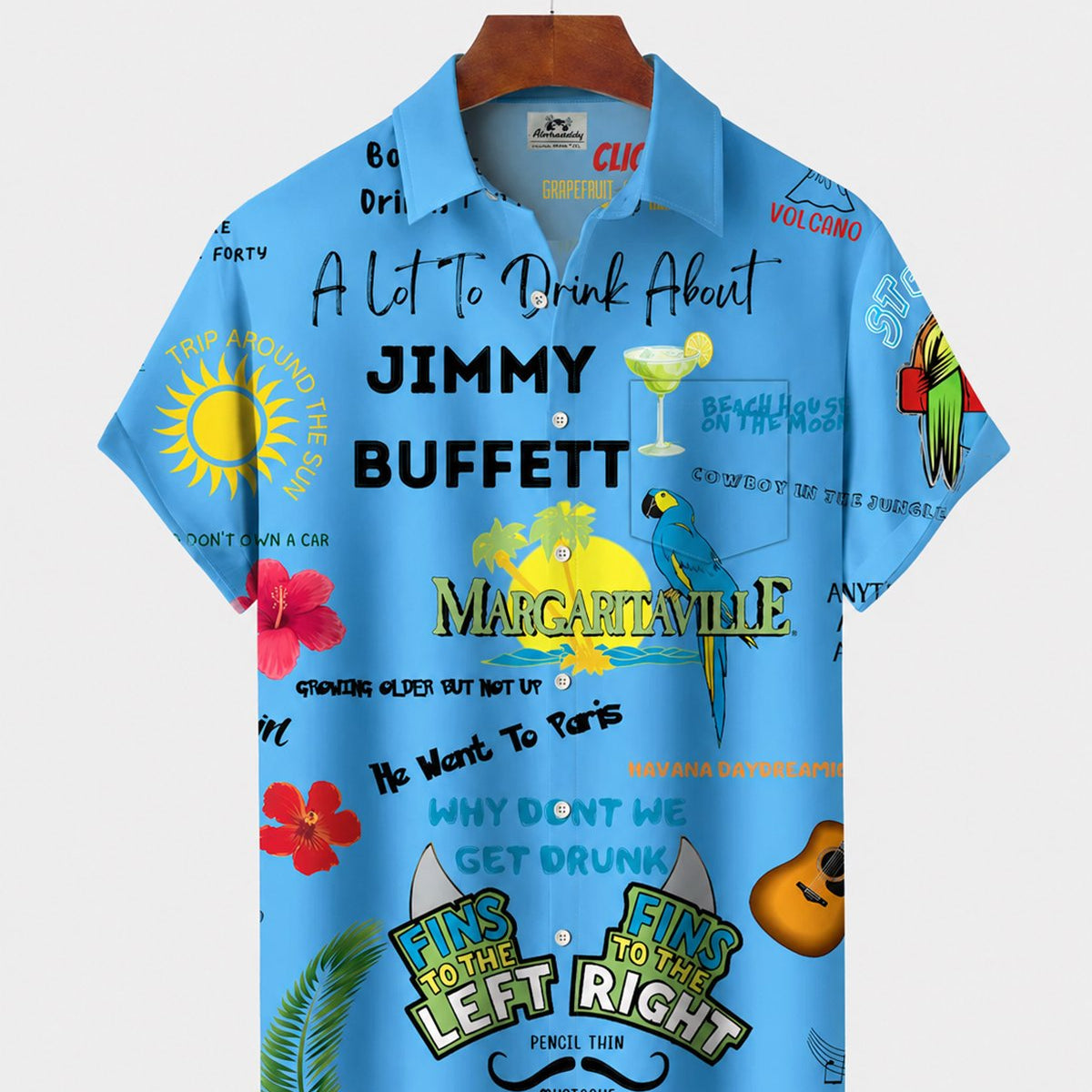 Alohadaddy® Hawaiian Parrot Print Art Button Pocket Cardigan Men's Short Sleeve Shirt Big & Tall