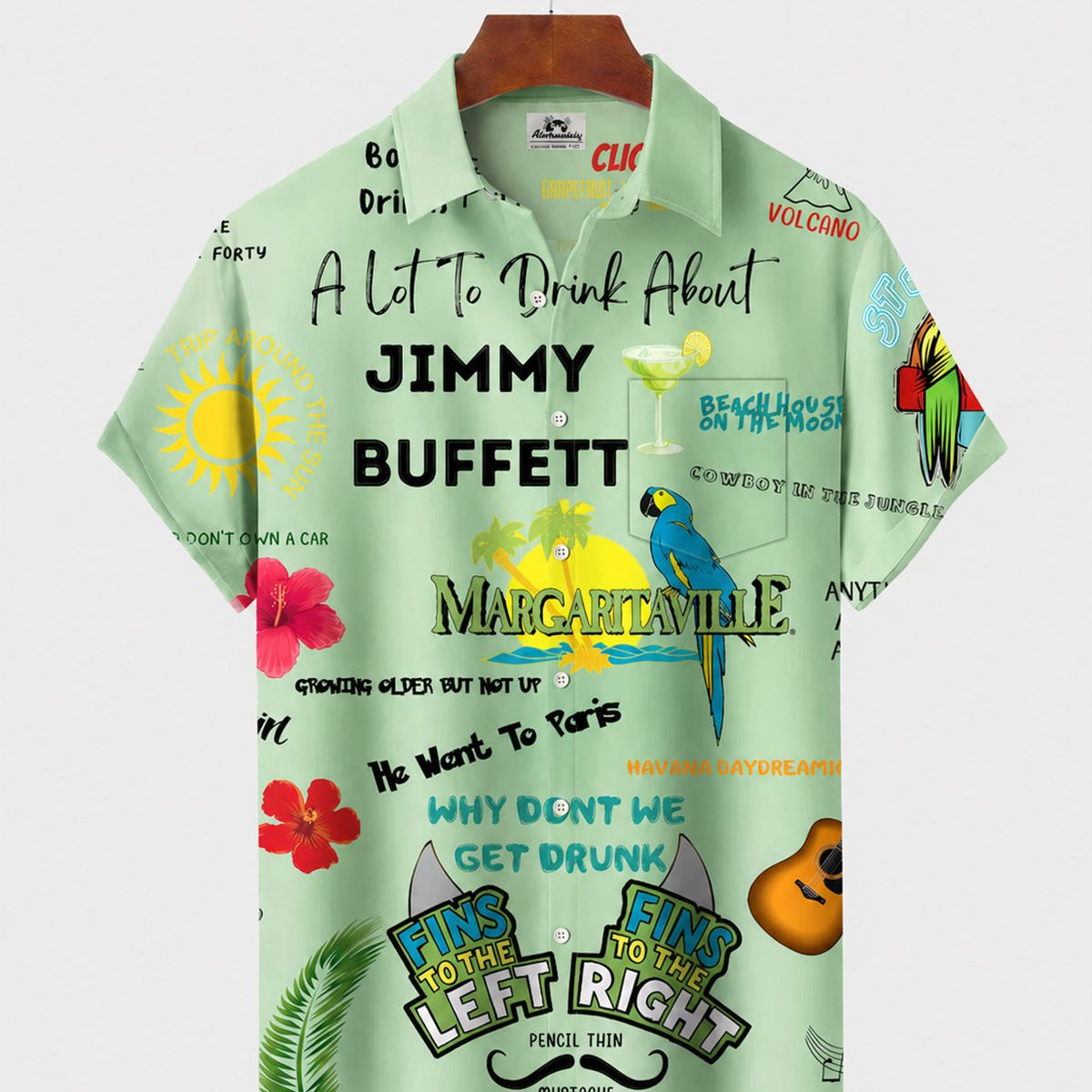Alohadaddy® Hawaiian Parrot Print Art Button Pocket Cardigan Men's Short Sleeve Shirt Big & Tall