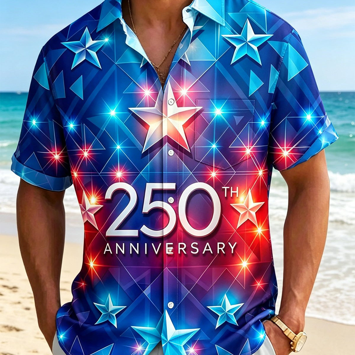 Alohadaddy® Holiday 250th Anniversary of U.S. Independence Day Gradient Art Short-Sleeve Shirt