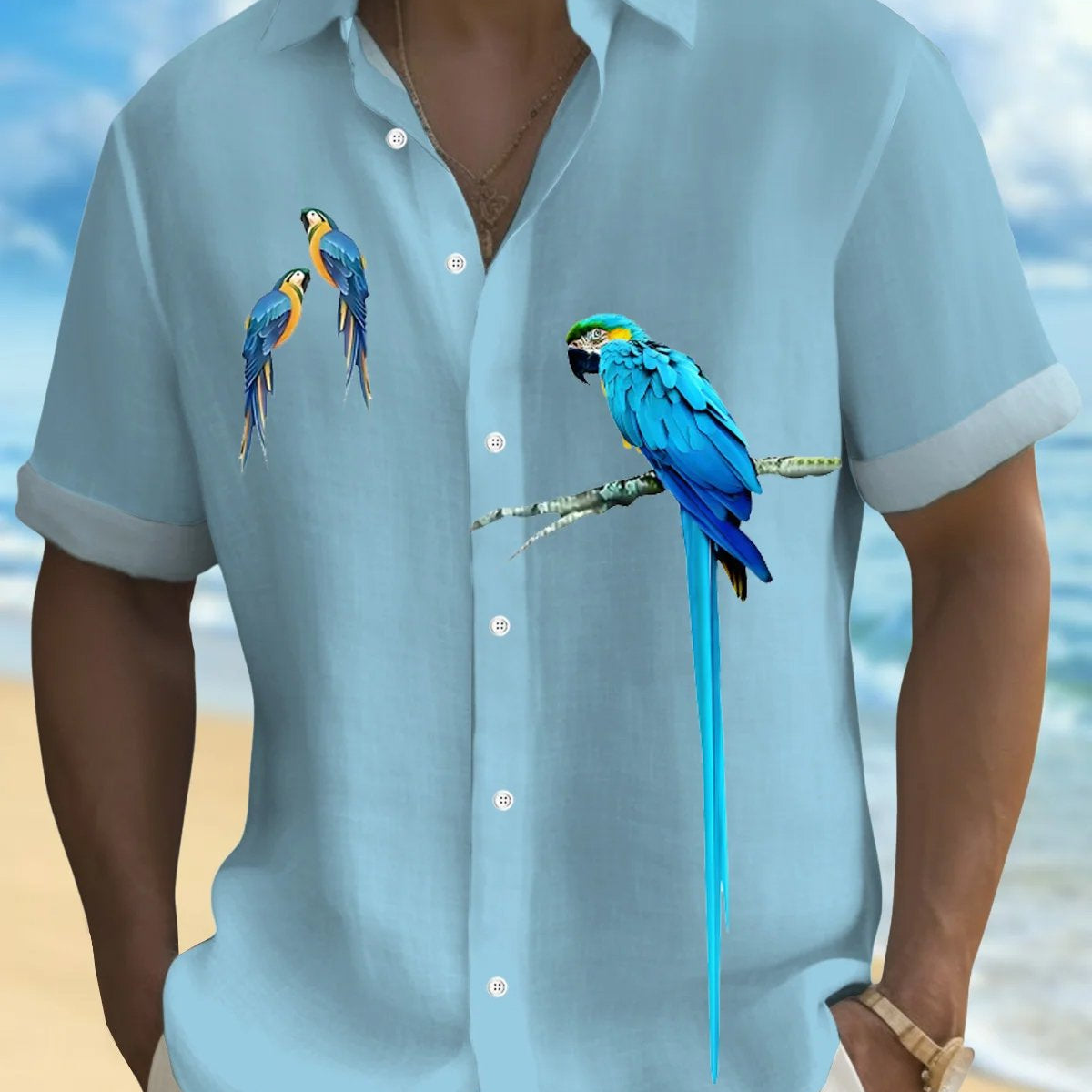 Alohadaddy® Hawaiian Parrot Print Men's Button Short Sleeve Shirt Big & Tall