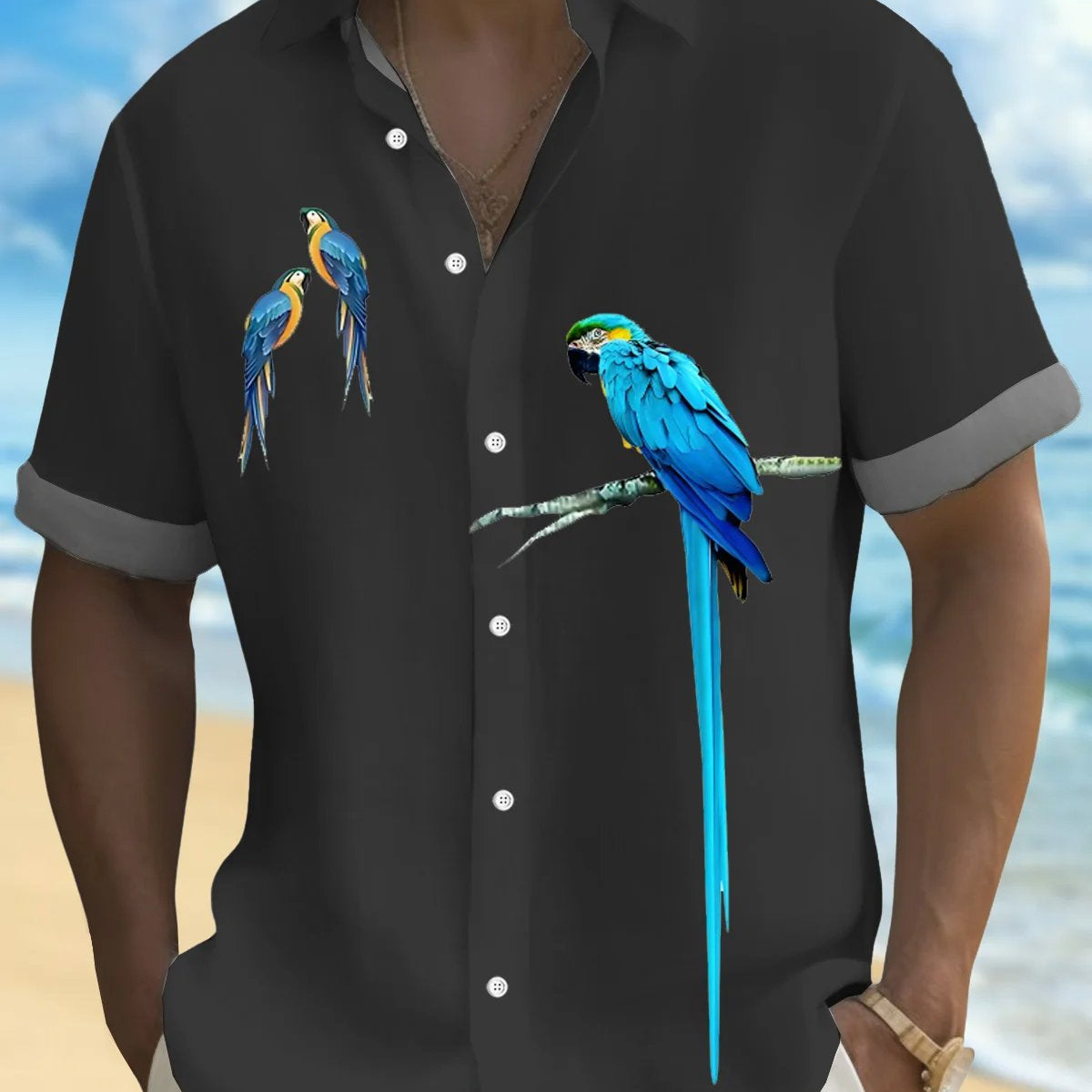 Alohadaddy® Hawaiian Parrot Print Men's Button Short Sleeve Shirt Big & Tall